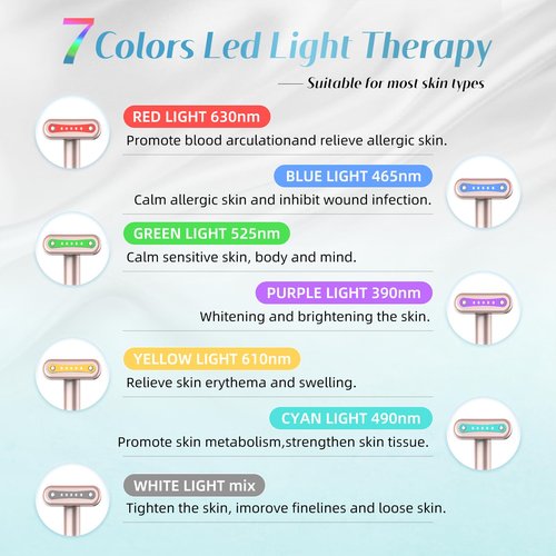 Led-Face-Wand，7 in 1 LED Light Therapy Facial Red & Blue Rejuvenation Tool