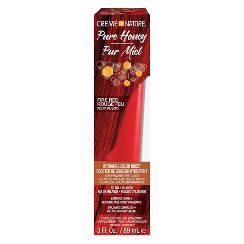 Creme of Nature Pure Honey Hair Dye - Hydrating Semi-Permanent Color Boost in Fire Red, 3 fl oz