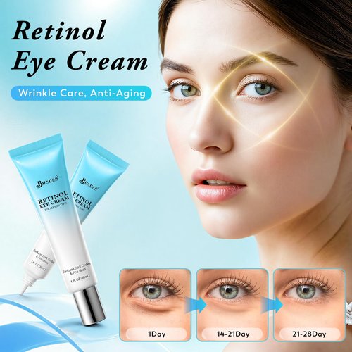 Retinol Eye Cream - Eye Cream for Dark Circles, Puffiness, Anti Aging, with Hyaluronic Acid, Peptides, Caffeine, Reduces Bags, Dark Circles Under Eye Treatment, Smooths Wrinkles & Fine Lines, 1 fl. oz