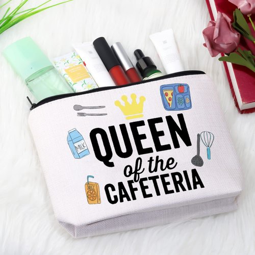 GJTIM Lunch Lady Gift Queen of the Cafeteria Makeup Bag Cafeteria Worker Appreciation Gift for Lunch Workers (Cafeteria Queen Bag)