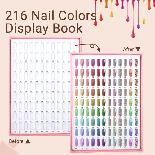 Segbeauty 216 Nail Colors Display Book, Nail Polish Organizer Colors Chart with 240 False Nails Tips, Professional DIY Fingernail Painting Stick Sample Card Practice Tool Salon Beauty Pink
