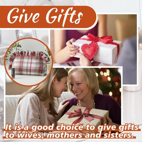 aokansha Ruffle Makeup Bag for Women Travel Toiletry Bags Scottish Buffalo Plaid Cosmetic Bag Storage Pouch Quilted Organizer Bag