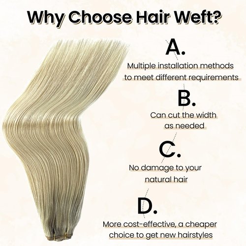 Sew in Hair Wefts Human Hair Extensions Balayage Blonde Highlights to Platinum Blonde Hand Tied Weft Hair Extensions Human Hair 14 Inch Double Weft Sew in Hair Extensions Real Human Hair Full Head