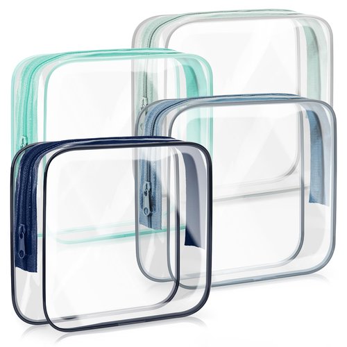 Gemice TSA Approved Toiletry Bag, 4 Pack Cosmetic Bag Clear Toiletry Bag Quark Size, Travel Essentials Water Repellent Travel Makeup Bags for Women Men, Carry on Airport Airline Compliant Bag (Grey)