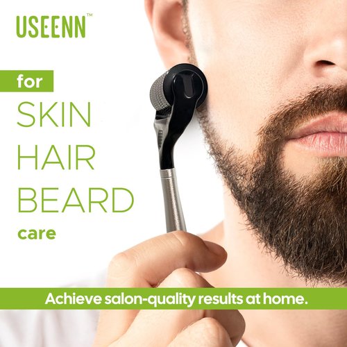 USEENN Ultra Wide Titanium Derma Roller for Face Hair Beard Scalp Skin Body Metal Handle 1200 Microneedling roller for Women and Men 0.25mm