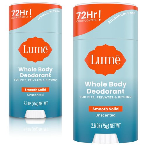 Lume Whole Body Deodorant - Smooth Solid Stick for 72-Hour Odor Control - Aluminum & Baking Soda Free - 2.6 oz (Pack of 2)