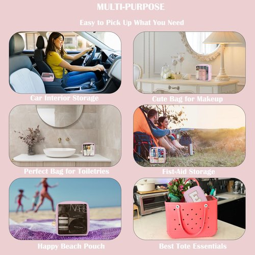 Clear Cosmetic Bag Makeup Bag, Clear Zipper Pouch Cosmetics Bags Cute Womens Make Up Pouches, Clear Toiletry Travel Bag Tote, Preppy Purse Cosmetic Organizer Mini Small Large Makeup Bags,Pink
