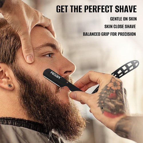 FEISIER Straight Razors for Men, Professional Straight Single Edge Razor Kit, Stainless Steel Barber Razor with 100 Replacment Blades,Premium Barber Razor for Men's Shaving Salon