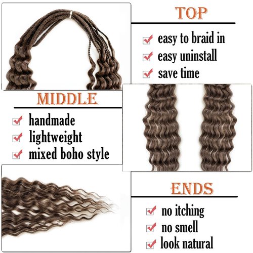 Curly Dreads with Box Braid Boho Style Dreads Synthetic Double Ended Dreadlock Extensions 26inches 10 Strands Thin Soft DE Dreadlock Extensions (12#)