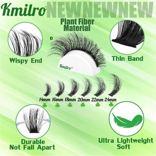 Kmilro Thick Lash Clusters 14-24mm Long 240D Cluster Eyelash Extensions Waterproof Volume Eyelash Clusters 192Pcs Individual Lashes Soft Wispy False Eyelashes DIY Lash Extension