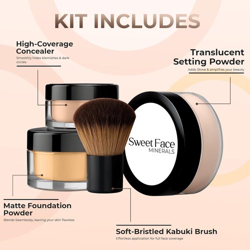 Skiennix Mineral Makeup Full Size Kit - Beige Shade | Matte Translucent Foundation, Kabuki Brush & SPF 30