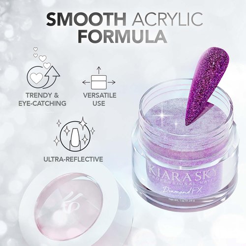 Kiara Sky DiamondFX Acrylic Powder - Professional Reflective for Nails - Long Lasting Nail Acrylic Powder 1 oz, Hopeless Romantic