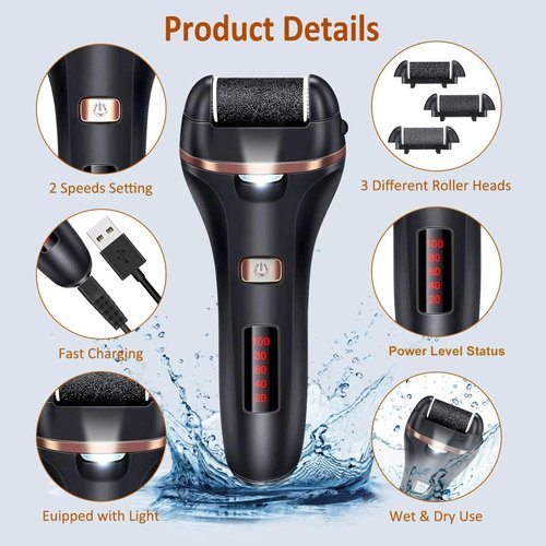 AdamPark Electric Callus Remover for Feet,Rechargeable Foot File Hard Skin Remover,Waterproof 14 in1 Professional Pedicure Kit for Cracked Heels &Dead Skin,with 9 Roller Heads 2 Speed(Black P8)