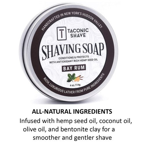Taconic Shave Bay Rum Scent Shaving Soap - Warm Spiced Aroma for Barbershop Quality Lather - Made in USA