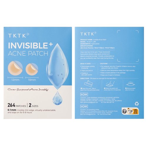 TKTK Pimple Patches for Face, 0.01cm Ultra-Thin Invisible Acne Patches, Hydrocolloid Patches for Breakouts, Absorbs Zits & Blemish, Suitable Under Makeup, 2 Sizes(10mm/12mm) 264 count
