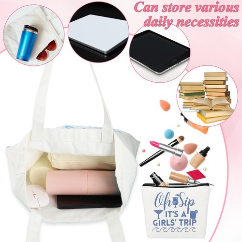 Clysee 8 Pcs Women's Trip Bags Girls Weekend Gifts 4 Makeup Bag Girls Trip Gifts 4 Weekend Tote Bag Travel Favors for Women Summer Cosmetic Zipper Pouch Wedding Birthday Bachelorette Party