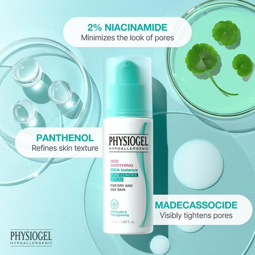 Physiogel Red Soothing CICA Balance Serum - Niacinamide Pore Control & Exfoliant | 1.69 fl. oz