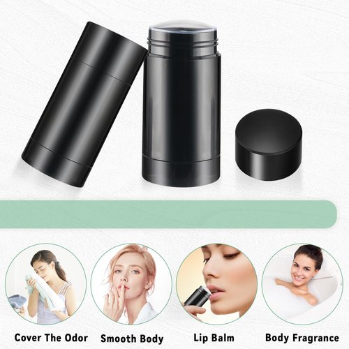 Mirrline 12 Pcs 30g/1oz Black Deodorant Containers Refillable Bottom Refilling Round Stick Plastic Twist Up Deodorant Bottles for DIY Chapstick Lip Balm Crayon