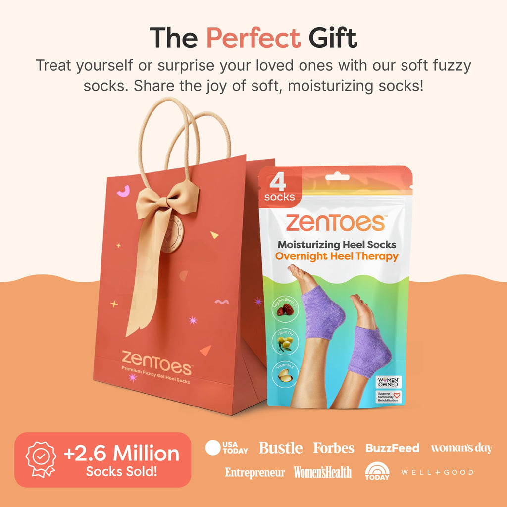 ZenToes Moisturizing Socks for Cracked Heel Treatment, Vitamin E, Olive Oil and Jojoba Oil Infused Heel Socks, Spa Gifts for Women, Relaxation Gifts for Women (Fuzzy Lilac Purple, Regular)