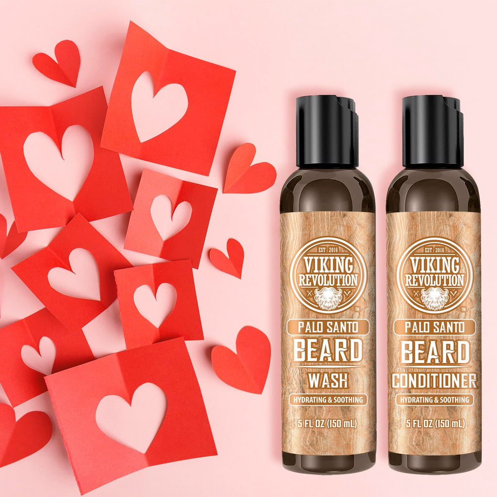 Viking Revolution Beard Wash and Beard Conditioner for Men with Argan Oil and Jojoba Oil - Beard Softener and Strengthener Beard Care Beard Shampoo and Conditioner with Ginseng Root (5oz, Palo Santo)