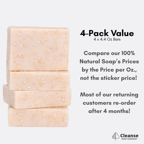 Oatmeal Soap Bar for Itchy Skin & Eczema - Oatmeal Bath Soap with Honey & Goat Milk - Moisturizing, Fragrance Free, Exfoliating Pure Homemade Soaps for Dry Sensitive Skin - Face & Body - Men & Women