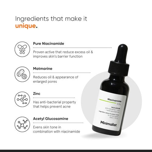 Minimalist Niacinamide 10% + 1% Zinc Face Serum | Reduces Pores, Acne Marks & Oil | Reduces Blemishes for Even Skin Tone | For Women & Men | 1 Fl Oz / 30 ml