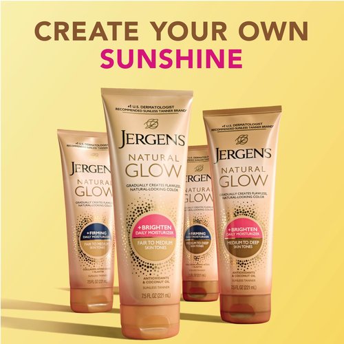 Jergens Natural Glow Self Tanner Body Lotion, Daily Sunless Tanning, Medium to Deep Skin Tone, Daily Moisturizer with Coconut Oil, Vitamin E and Antioxidants, 7.5 Oz, Pack of 2