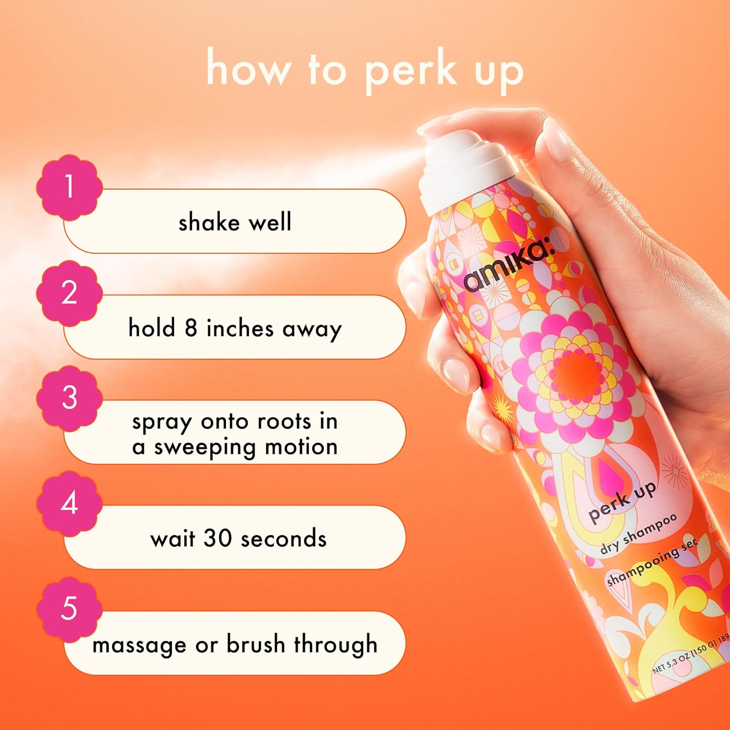 Amika Perk Up Talc-Free Dry Shampoo - Refreshing Roots with Volume, No White Residue, All Hair Types