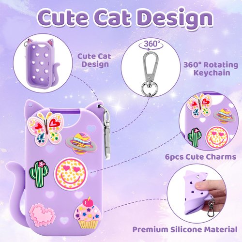 Hand Sanitizer Spray Case for Touchland Silicone Case Keychian for 1 FL OZ Hand Sanitizer Holder Spray Keychain Holder Cute Cat Design Cases with Charms Compatible With Touch Land Mist Accessory C