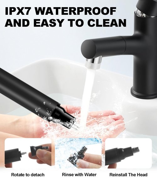 BUV Nose Hair Trimmer with LED Display- 2025 Professional Painless Ear Hair Trimmers for Men and Women, USB Rechargeable Nose Hair Trimmer Clipper, Black