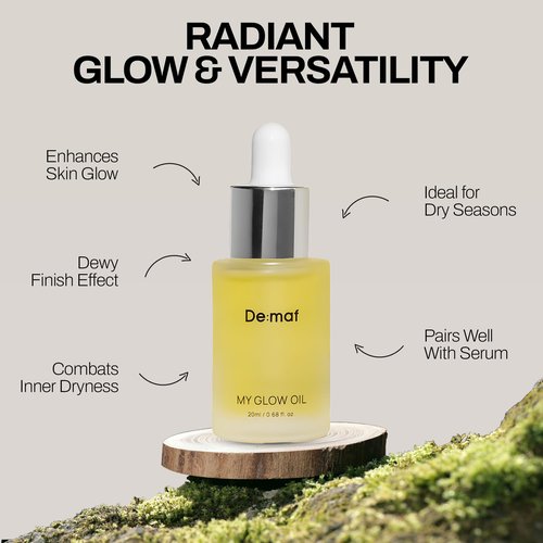 De:maf My Glow Oil – 100% Natural Face Oil for Sensitive & Oily Skin, Hydrating & Non-Comedogenic with Jojoba, Macadamia & Vitamin E – Lightweight Facial Oil for Dry Skin