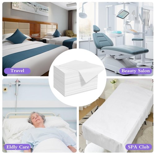 Celmuron 100 Pack Disposable Bed Sheets – 31.5 x 71 in Waterproof Non-woven Sheets for Massage, Spa, Tattoo & Salon Tables(White)