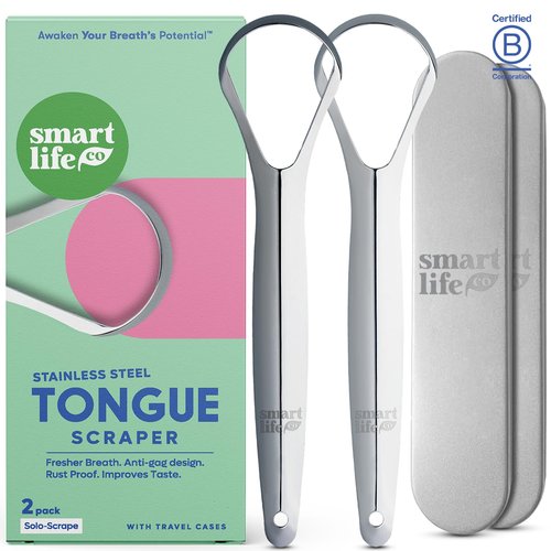 **Tongue Scraper | Stainless Steel 2-Pack with Travel Case | Effective Bad Breath Treatment**