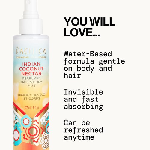 Pacifica Beauty Hair Perfume & Body Spray - Coconut & Creamy Vanilla Scent | Alcohol-Free, Vegan, Natural Oils
