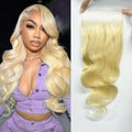 613 5x5 Closure Hd Lace Transparent Deep Part 55 613 0.11mm Ultra-Thin Invisible Skinlike Lace Closure Blond Color 12a Grade Body Wave Human Hair Pre Plucked With Baby Hair Free Part 14 Inch