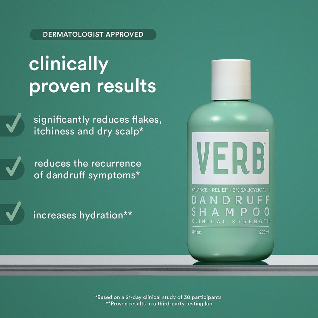 VERB® Dandruff Shampoo - Clinical Strength Relief with 3% Salicylic Acid for Gentle Cleansing