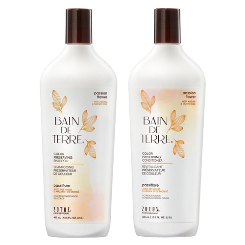 Bain de Terre Color Preserving Shampoo & Conditioner Set - Passion Flower | Protects Color-Treated Hair | Paraben-Free | 13.5 Fl Oz
