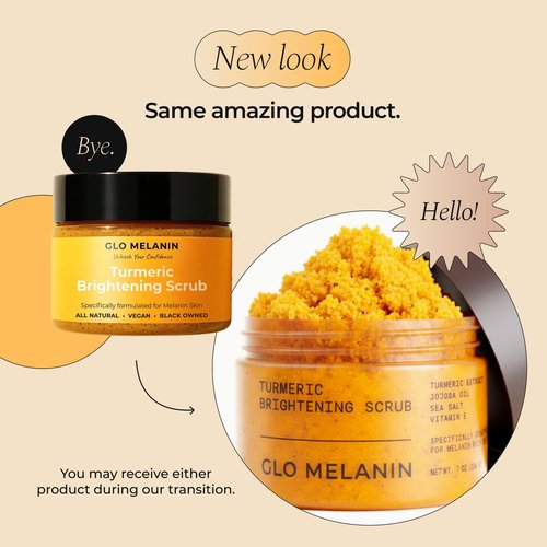 GLO Melanin Turmeric Scrub for Dark Spots, Brightening Inner Thighs Bikini Area Underarms, Natural Exfoliating Face
