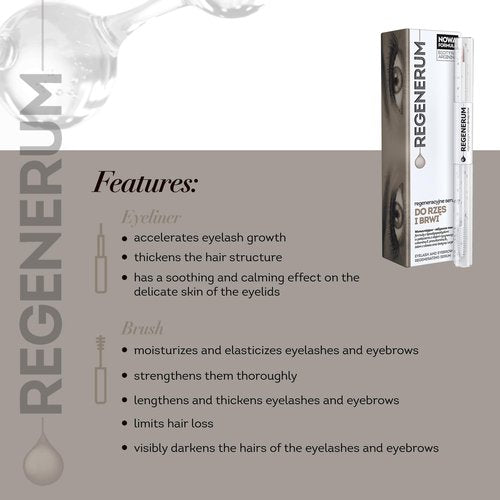 Regenerum - Eyelash and Eyebrow Regenerating Serum - Intensive Care for Brittle Eyebrows and Eyelashes with Dual Formula for Nourishment - 11g