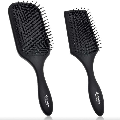 Giorgio Hair Brush Set - Black Paddle Brush with Tourmaline Bristles for All Hair Types | Wet & Dry Use