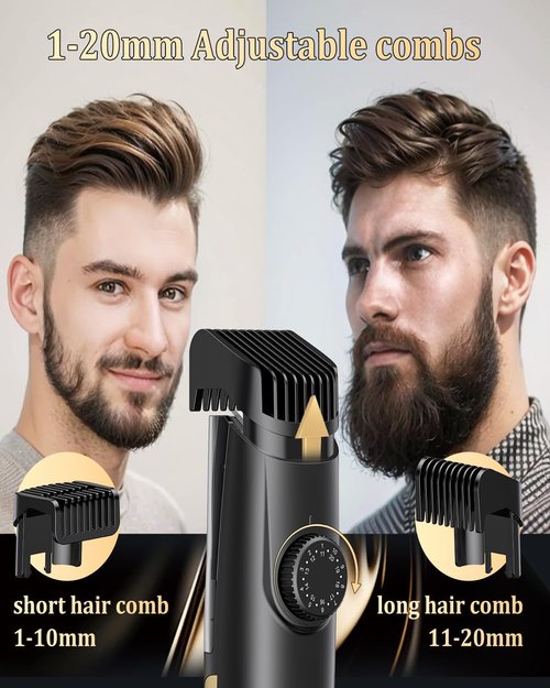 ENSSU Beard Trimmer for Men - Rechargeable Waterproof Electric Trimmer with Auto-Vacuum & Adjustable Length (1-20mm)