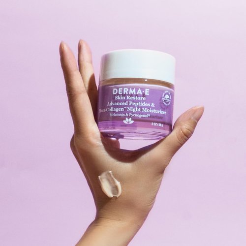 Derma E Advanced Peptides Night Moisturizer - Vegan Flora-Collagen Cream for Hydration & Elasticity | 2 Oz