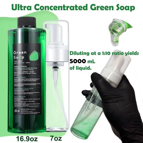 Miuxia Green Soap Tattoo 16.9OZ with 7OZ Foam Bottle Ultra Concentrated Green Soap Make 1.3 Gallons Tattoo Supplies