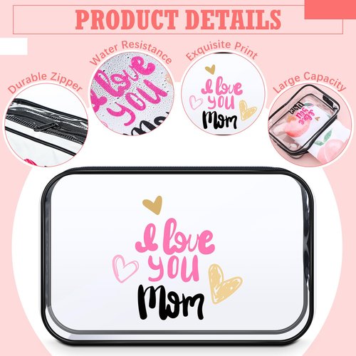 Abbylike 12 Pcs 7 x 4.7 x 2.4'' Mother's Day Cosmetic Bag Mother's Day Gifts Accessories for Makeup Clear PVC Case Toiletry Zipper Pouch for Mom Women Travel Vacation