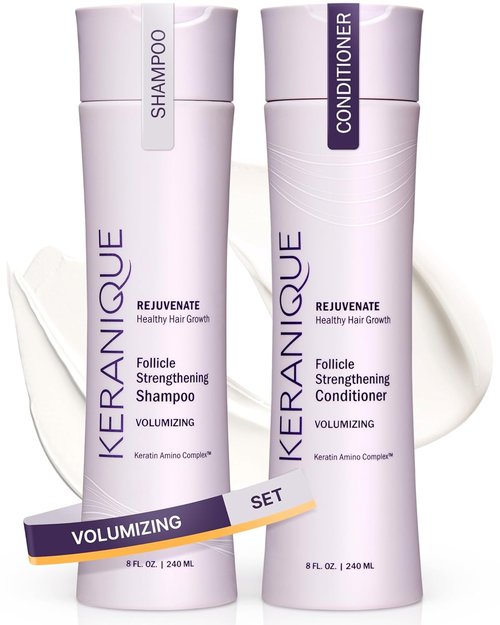 Keranique Volumizing Shampoo & Conditioner Set | Hair Repair & Growth Support - Lightweight Formula with Keratin, Biotin & Niacinamide