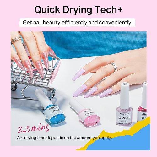 MIZHSE Quick Dry Nail Polish Set, 24 Colors Regular Nail Polish Non Gel, Air Dry Fast Neon Trendy Glitter Bulk Nail Lacquer Oil-based Long Lasting Fingernail Toe Home DIY Gift for Women