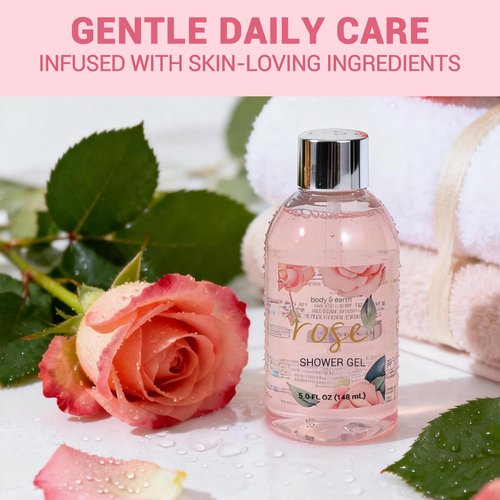 BODY & EARTH Spa Gift Set for Women - Luxurious 5 Pcs Bath and Body Spa Gift Box, Rose Scent, Includes Body Wash, Body Butter, Body Lotion and More, Birthday Valentines Galentines Day Gifts for Her