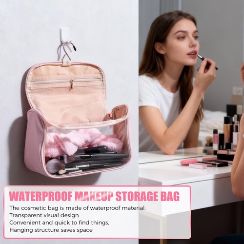 BS-MALL Makeup Brush Set with Waterproof Travel Bag & Makeup sponges -26 Pcs Set Triangle Puff & Face Washing Puffs,Face Wash Headband Wristband for Travel Go Camping Gift & Makeup Beginners (Pink)