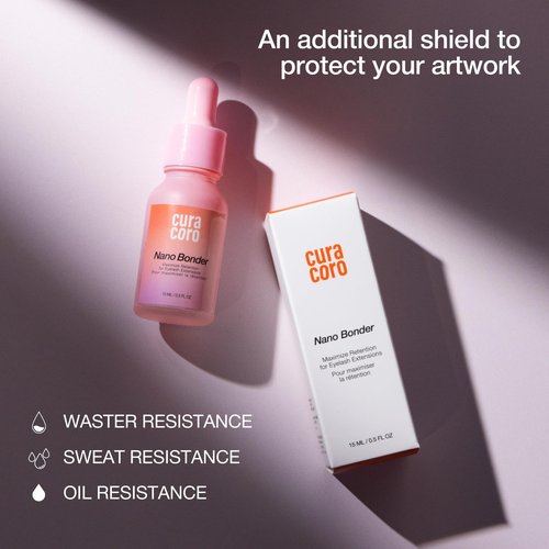 Curacoro Nano Lash Bonder for Eyelash Extensions, Super Bonder for Lash Extension Glue Accelerator, Water & Oil Proof Lash Sealant, Secures Glue Fumes, Longer Retention & Low Irritation (15ml)
