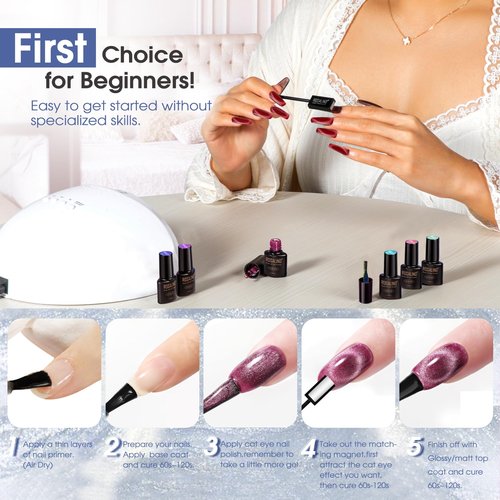 ROSALIND 30pcs Cat Eye Gel Nail Polish Set - 26 Colors Red Purple Brown Green Burgundy Magnetic Gel Nail Polish with Base Gel Glossy Matte Top Coat Magnet and Nail Primer